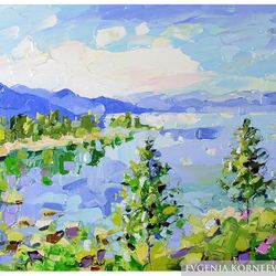 Lake Tahoe Original Art Hiking Impasto Oil-Painting Landscape 6 by 8 Wall Art by UVIRCOLOR - 03