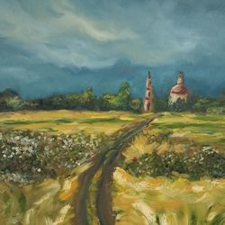 the road to the church original oil painting rural landscape wall art country still artwork summer landscape painting