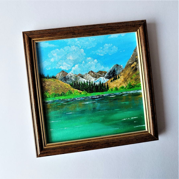 Painting-of-landscape-view-of-mountain-lake-and-forest-wall-decor-for-living-room