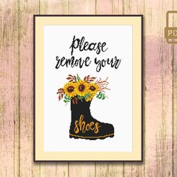 Please Remove Your Shoes Cross Stitch Pattern
