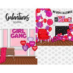 Galentines Clip Art Set | Living Room Illustration