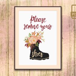 Please Remove Your Shoes Cross Stitch Pattern
