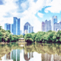 Piedmont Park Atlanta City watercolor illustration