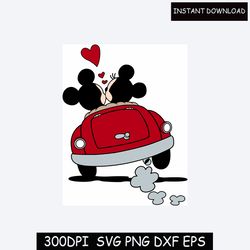 Mickey Minnie Inspired Car Kissing,Mickey Love and Minnie Love, Valentine Cricut Cut File, SVG, PNG