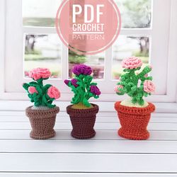 Roses Easy Crochet Pattern. Rose in a pot. Flowers tutorial. ToysTaty