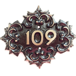 Cast iron address number plaque 109 vintage apartment door sign