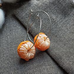 Tangerine Hoop Earrings. Fruit Earrings. Realistic Food Jewelry. Cottagecore Earrings. Vegan Aesthetic Earrings