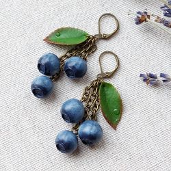 Blueberry earrings fruit earrings realistic blueberry food jewelry goblincore earrings vegan aesthetic earrings