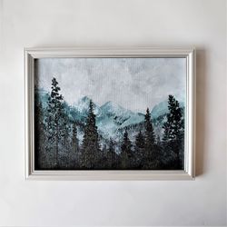 Forest Mountain Landscape Acrylic Painting Framed Art