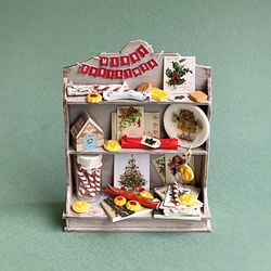 Miniature set of Christmas cards on the shelf for playing with dolls, dollhouse, scale 1:12, christmas miniature