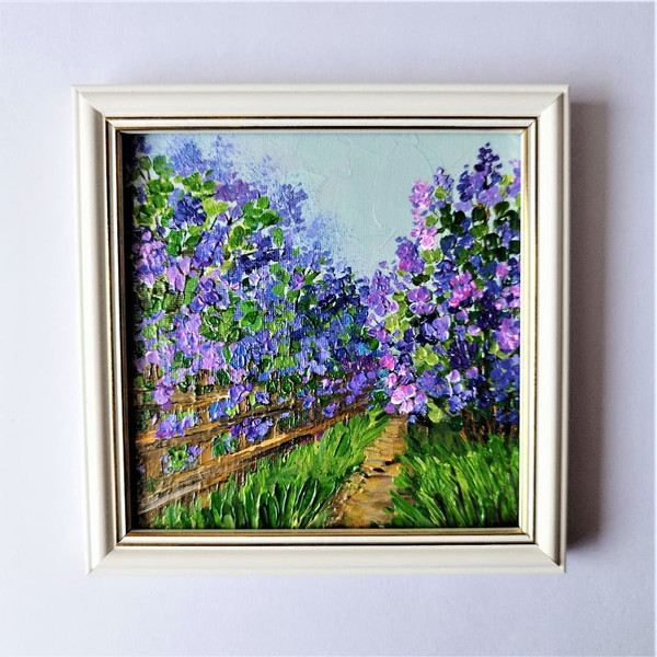 Painting-landscape-garden-lilac-and-path-purple-framed-art