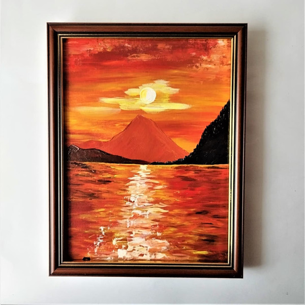 Lake-sunset-painting-art-impasto-wall-decoration