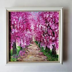 Cherry Blossom Landscape Painting Framed Art