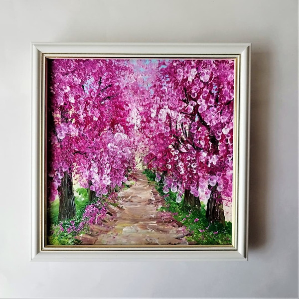 Palette-knife-landscape-pink-cherry-blossom-painting-wall-decor-for-living-room