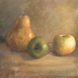 "Pear and apples" fruit oil painting still life original wall art picture small