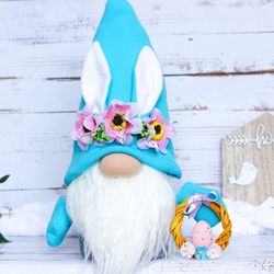 Easter Bunny gnome with Easter wreath