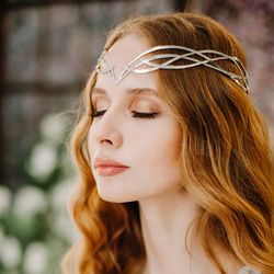 Wedding diadem Bridal Elven Tiara Elf Leaf Crown bridal hair vine Wedding Headpiece headband Silver Bridal Tiara Firiel