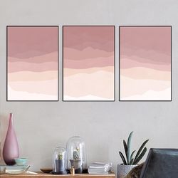 Pink Mountains Abstract Mountains Digital Dowload Mountain Print Natural Painting Set Of 3 Prints Triptych Pink Wall Art