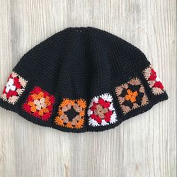 Hippie crochet short cotton cap, handmade beanie
