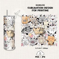 Cute Cats Skinny Tumbler Wrap / Cat Tumbler Sublimation Png undefined - 57