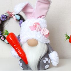Easter Bunny gnome with large carrot, Spring gnomes ,Easter decor, spring decor