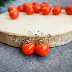 Tomato earrings are cottagecore weird, funny, funky, quirky, vegan earrings