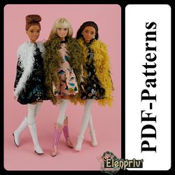pdf pattern fur vest and dress for 11 1/2 fashion royalty fr2 pivotal, repro, made-to-move, silkstone curvy barbie doll