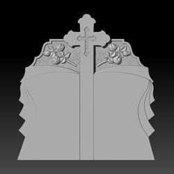 3D STL Model for CNC file Headstone cross and roses