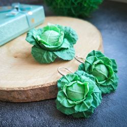 Cabbage earrings & pin vegan veggie weird funny kidcore y2k egirl jewelry set