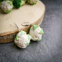 Cauliflower earrings are cottagecore weird, funny, funky, quirky, vegan earrings