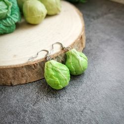 Brussels sprouts earrings are cottagecore weird, funny, funky, quirky, vegan earrings
