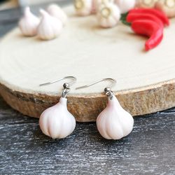 Garlic earrings are cottagecore weird, funny, funky, quirky, vegan earrings