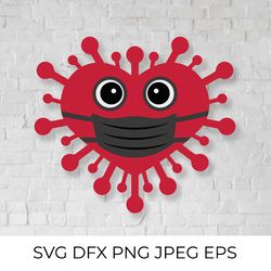 Cute virus wearing mask. Heart face mask SVG. Masked heart. Valentines SVG