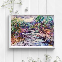 Forest Mountains River Impasto Painting Original Oil Art Artist Svinar Oksana