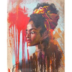 African American Woman Painting Original Art Portait Artwork African Queen Painting 16 by 20 inches