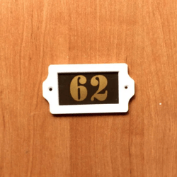 Plastic apartment door number sign 62 address plate vintage