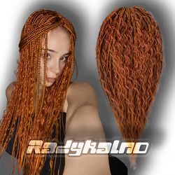 Boho braids with curly curls, Ginger dreadlocks in Boho style, Synthetic dreads extensions and DE Braids for natural hai
