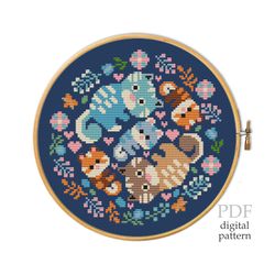 Kittens round sampler  for cross stitch pattern