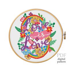 Rainbow love for cross stitch pattern