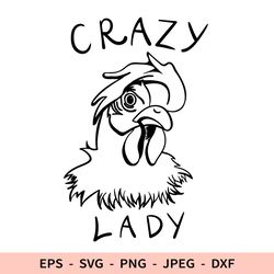 Chicken Svg Farm Animal Dxf File for Cricut Outline Crazy Lady Png