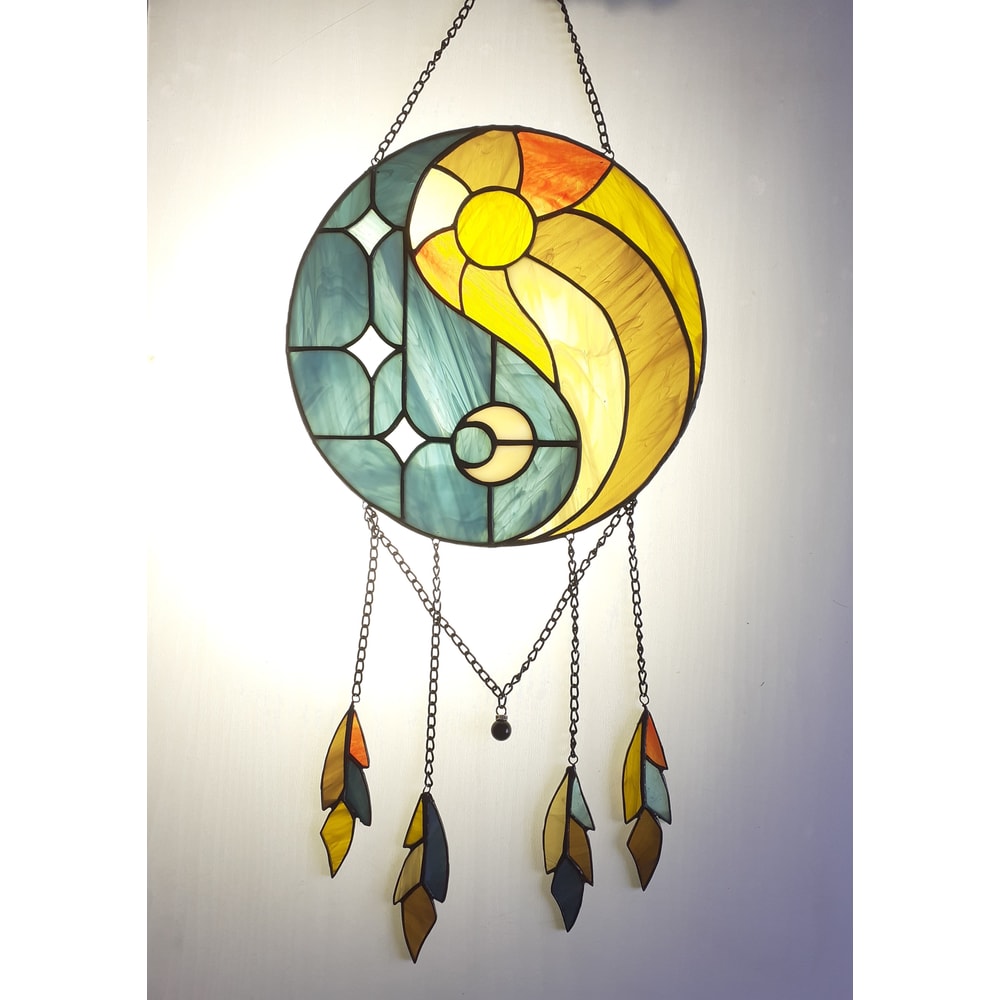 Yin Yang Dreamcatcher Stained Glass Suncatcher Hanging Glass Sun And Moon Yin Yang Symbol Unique Moon Dream Catcher 2