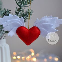 Heart with wings PDF pattern for sewing, DIY Valentine gifts