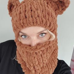 Bear Balaclava with Ears Crochet Balaclava Bear Ear Hat