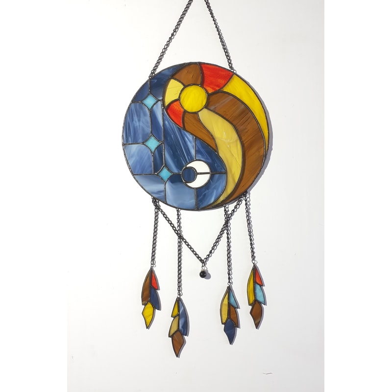 Yin Yang Dreamcatcher Stained Glass Suncatcher Hanging Glass Sun And Moon Yin Yang Symbol Unique Moon Dream Catcher 3