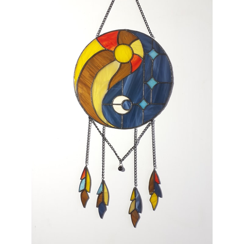 Yin Yang Dreamcatcher Stained Glass Suncatcher Hanging Glass Sun And Moon Yin Yang Symbol Unique Moon Dream Catcher 4