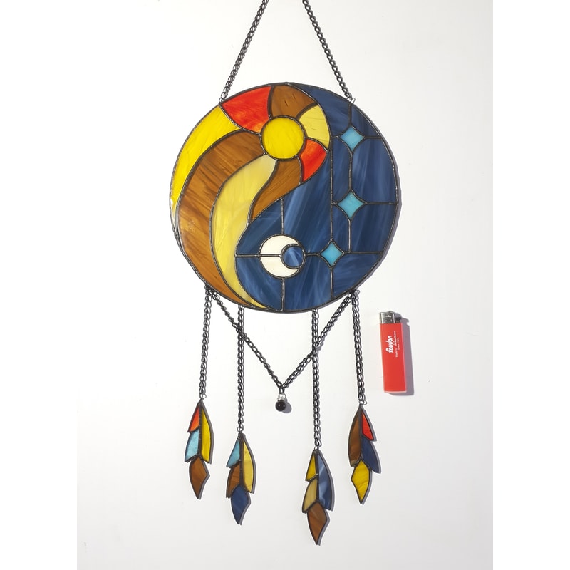 Yin Yang Dreamcatcher Stained Glass Suncatcher Hanging Glass Sun And Moon Yin Yang Symbol Unique Moon Dream Catcher 8
