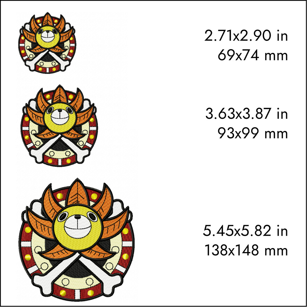 thousand sunny one piece anime machine embroidery design