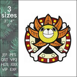 thousand sunny embroidery design, one piece anime logo, 3 sizes