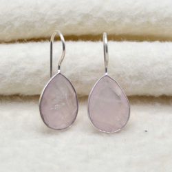 Rose Quartz Gemstone  Earrings, Pink Gemstone Handmade Women Drop  Earrings, Gift for Mom her