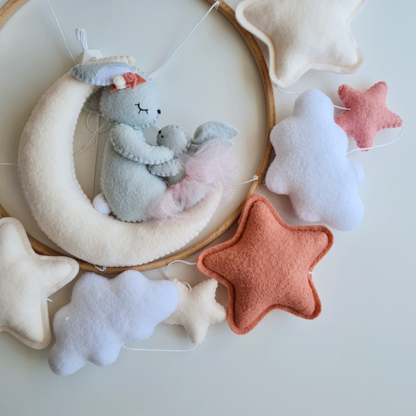 baby girl mobile with bunnies stars clouds